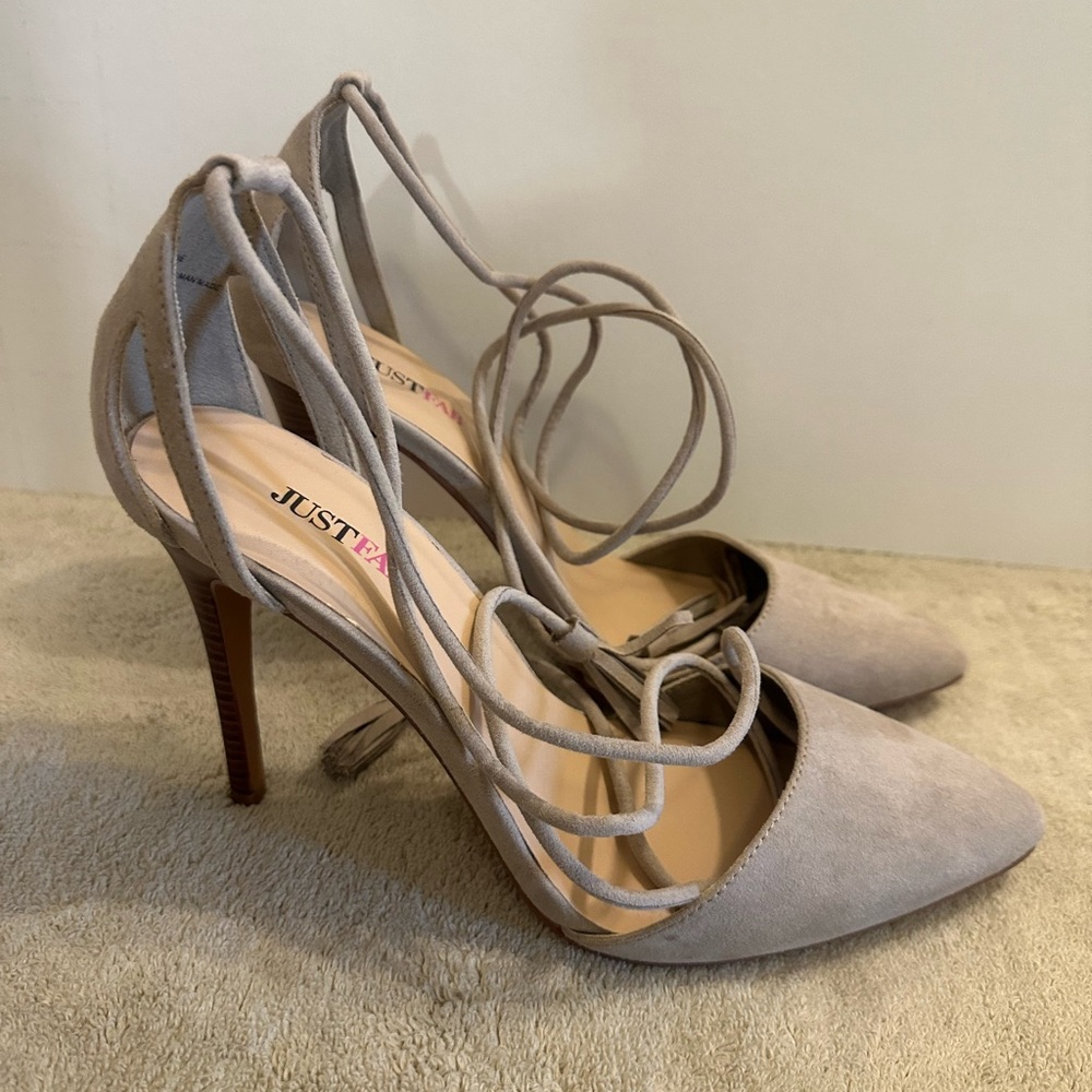 JustFab Women's Taupe Lace-Up Heels
